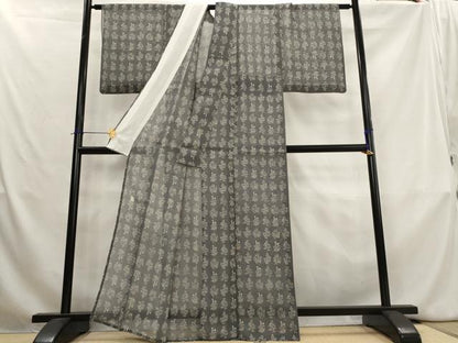 平和屋着物＊松煙染の第一人者　川島草苑　夏物　絹芭蕉　草花文　松煙染　墨染衣　証紙付き　正絹　逸品　AABL1461st