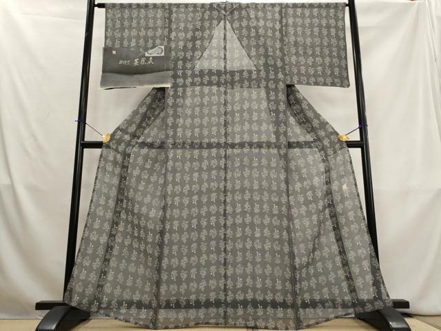 平和屋着物＊松煙染の第一人者　川島草苑　夏物　絹芭蕉　草花文　松煙染　墨染衣　証紙付き　正絹　逸品　AABL1461st