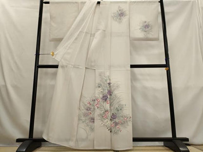 平和屋着物＊夏物　訪問着　絽　手描き　草花文　暈し染め　金彩　正絹　逸品　AABL1463st