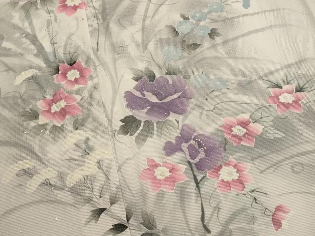 平和屋着物＊夏物　訪問着　絽　手描き　草花文　暈し染め　金彩　正絹　逸品　AABL1463st
