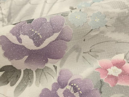 平和屋着物＊夏物　訪問着　絽　手描き　草花文　暈し染め　金彩　正絹　逸品　AABL1463st