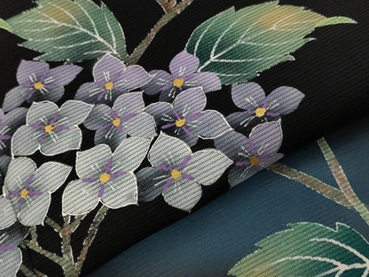 平和屋着物＊夏物　訪問着　絽　紫陽花　暈し染め　黒地　正絹　逸品　AABL1467st