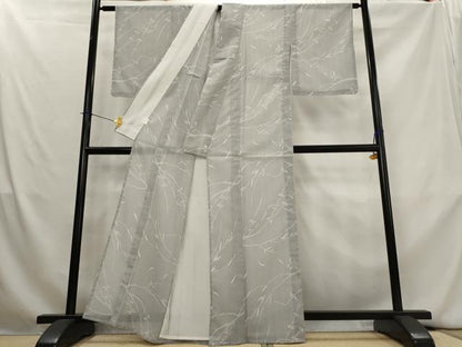 平和屋着物＊夏物　森英恵・HANAE MORI　小紋　縞紋紗　枝葉文　洗える着物　AABL1470st