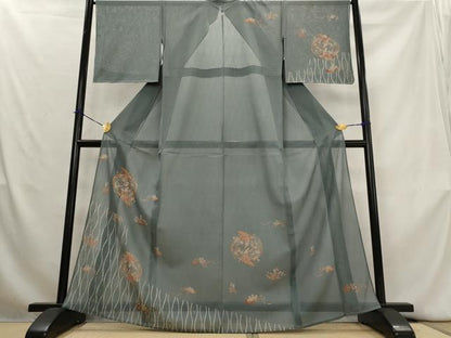 平和屋着物＊夏物　訪問着　刺繍　菱文紗　花鳥丸文　金糸　金彩　正絹　逸品　AABL1471st