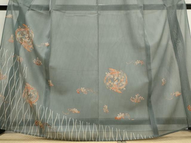 平和屋着物＊夏物　訪問着　刺繍　菱文紗　花鳥丸文　金糸　金彩　正絹　逸品　AABL1471st