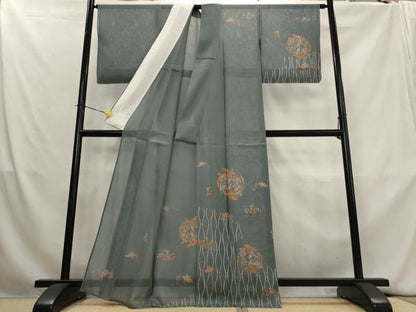 平和屋着物＊夏物　訪問着　刺繍　菱文紗　花鳥丸文　金糸　金彩　正絹　逸品　AABL1471st