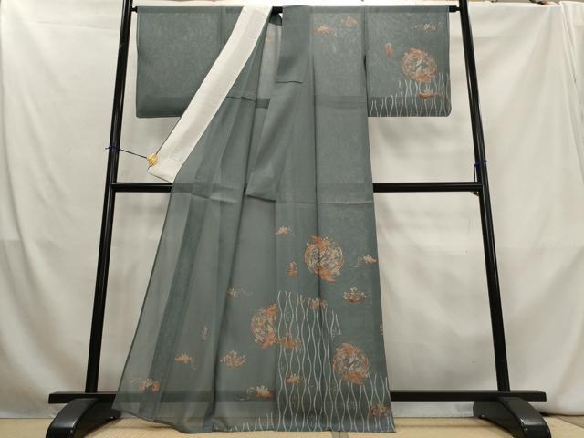 平和屋着物＊夏物　訪問着　刺繍　菱文紗　花鳥丸文　金糸　金彩　正絹　逸品　AABL1471st