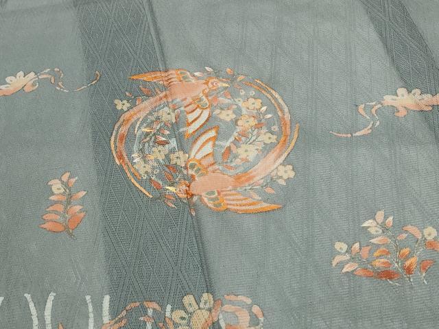 平和屋着物＊夏物　訪問着　刺繍　菱文紗　花鳥丸文　金糸　金彩　正絹　逸品　AABL1471st