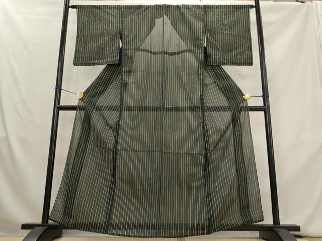 平和屋着物＊夏物　小紋　絽　縞　黒地　洗える着物　未使用　AABL1478st