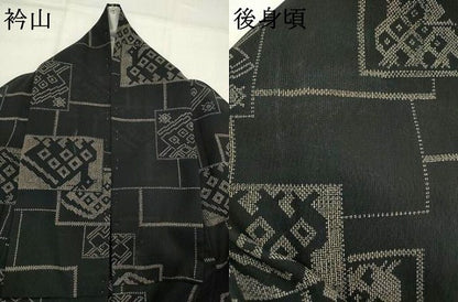 平和屋着物＊夏物　小紋　紗　有栖川文様　黒地　洗える着物　AABL1479st