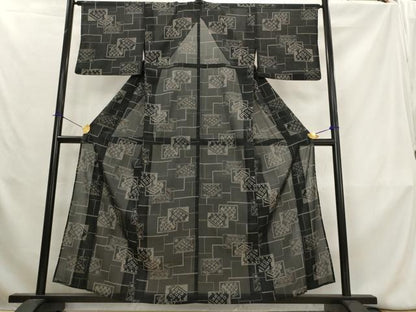 平和屋着物＊夏物　小紋　紗　有栖川文様　黒地　洗える着物　AABL1479st