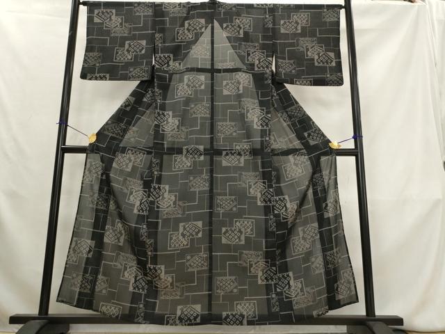 平和屋着物＊夏物　小紋　紗　有栖川文様　黒地　洗える着物　AABL1479st