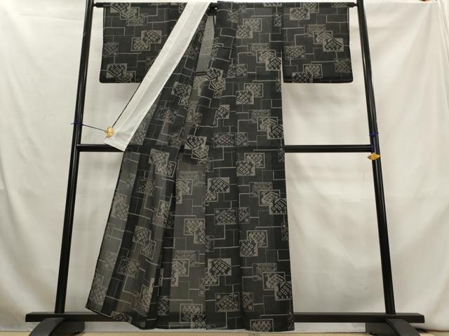 平和屋着物＊夏物　小紋　紗　有栖川文様　黒地　洗える着物　AABL1479st