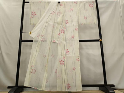 平和屋着物＊夏物　小紋　紗　ちぢみ織　舞花文　洗える着物　AABL1485st