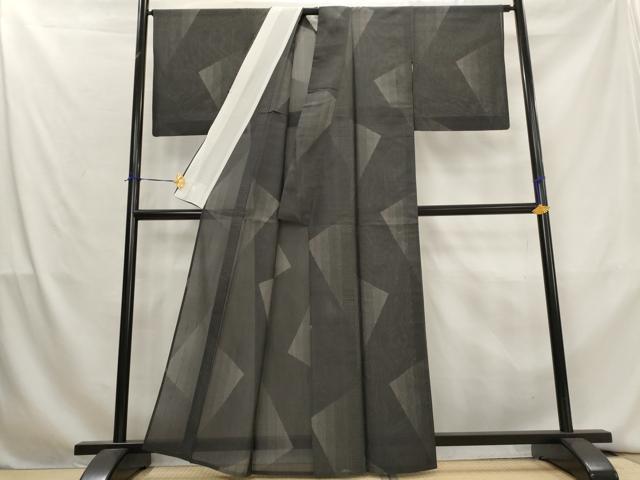 平和屋着物＊夏物　絹芭蕉　幾何学間道　証紙付き　正絹　逸品　AABL1488st