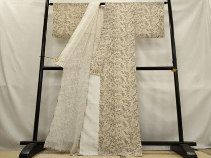 平和屋着物＊夏物　小紋　絽　枝葉文　正絹　逸品　AABL1496st