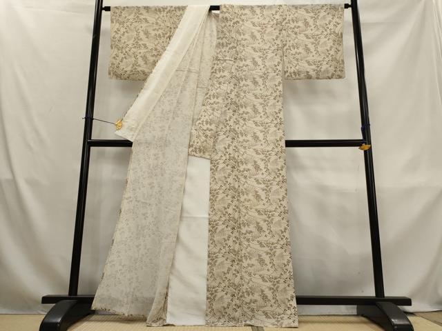 平和屋着物＊夏物　小紋　絽　枝葉文　正絹　逸品　AABL1496st
