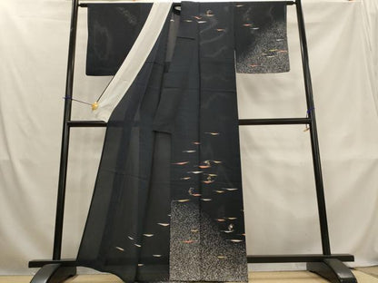 平和屋着物＊夏物　訪問着　縦絽　刺繍　舞花文　銀糸　正絹　逸品　AABL1499st