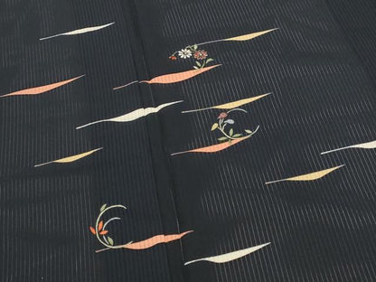 平和屋着物＊夏物　訪問着　縦絽　刺繍　舞花文　銀糸　正絹　逸品　AABL1499st
