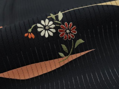 平和屋着物＊夏物　訪問着　縦絽　刺繍　舞花文　銀糸　正絹　逸品　AABL1499st