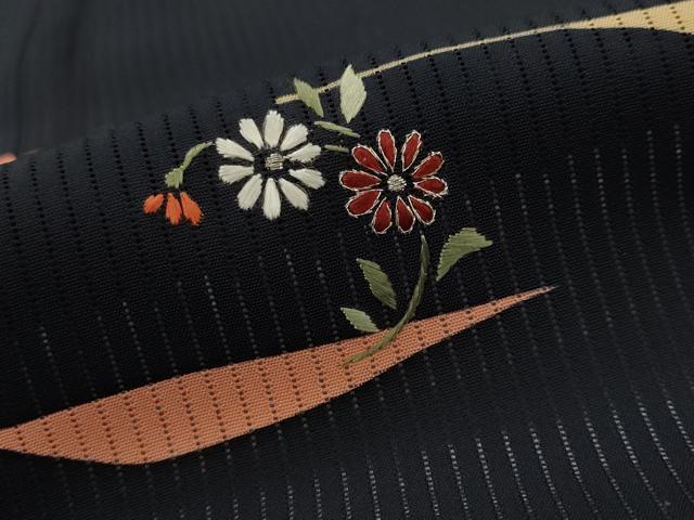 平和屋着物＊夏物　訪問着　縦絽　刺繍　舞花文　銀糸　正絹　逸品　AABL1499st