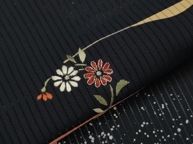 平和屋着物＊夏物　訪問着　縦絽　刺繍　舞花文　銀糸　正絹　逸品　AABL1499st