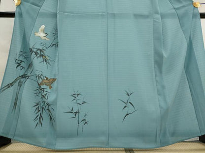 平和屋着物＊夏物　訪問着　絽縮緬　手描き　飛鳥笹竹文　洗える着物　AABL1500st
