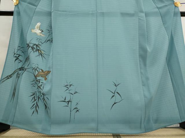 平和屋着物＊夏物　訪問着　絽縮緬　手描き　飛鳥笹竹文　洗える着物　AABL1500st