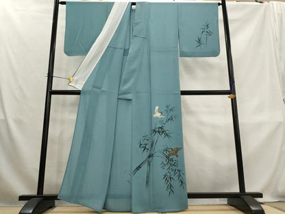 平和屋着物＊夏物　訪問着　絽縮緬　手描き　飛鳥笹竹文　洗える着物　AABL1500st