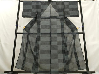 平和屋着物＊夏物　紗紬　100亀甲　横段文　正絹　逸品　AABL1502st
