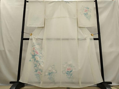 平和屋着物＊夏物　訪問着　絽　手描き　草花文　正絹　逸品　AABL1504st