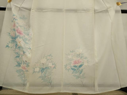 平和屋着物＊夏物　訪問着　絽　手描き　草花文　正絹　逸品　AABL1504st