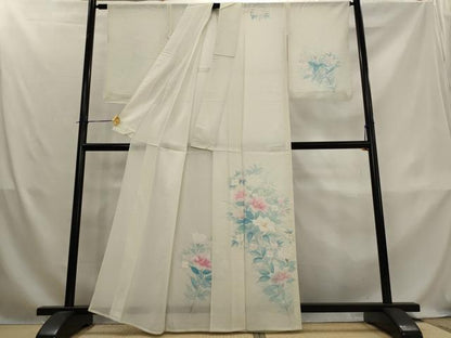平和屋着物＊夏物　訪問着　絽　手描き　草花文　正絹　逸品　AABL1504st