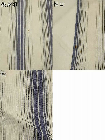 平和屋着物＊夏物　小紋　紗　藍　縞　AABL1505st