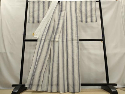 平和屋着物＊夏物　小紋　紗　藍　縞　AABL1505st