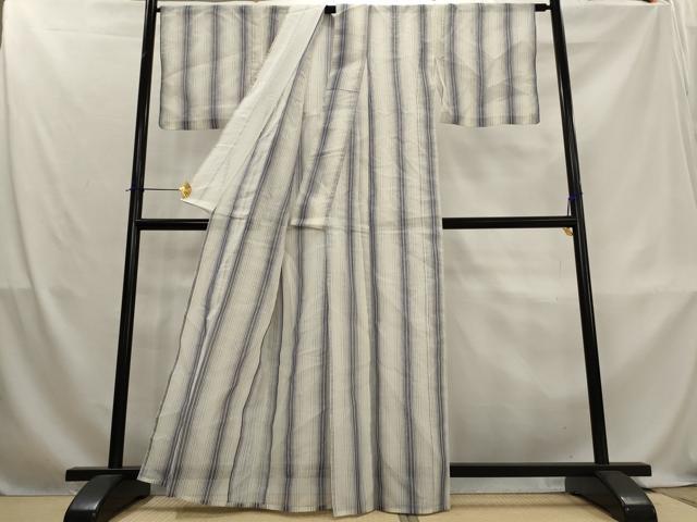 平和屋着物＊夏物　小紋　紗　藍　縞　AABL1505st