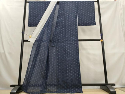 平和屋着物＊夏物　小紋　紗　ちぢみ織　麻の葉文様　AABL1507st