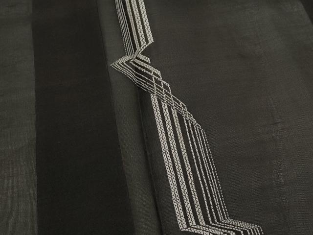 平和屋着物＊夏物　訪問着　総刺繍　紗紬　幾何学文様　黒地　さが美扱い　ロング丈　正絹　逸品　AABL1508st