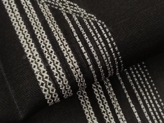 平和屋着物＊夏物　訪問着　総刺繍　紗紬　幾何学文様　黒地　さが美扱い　ロング丈　正絹　逸品　AABL1508st