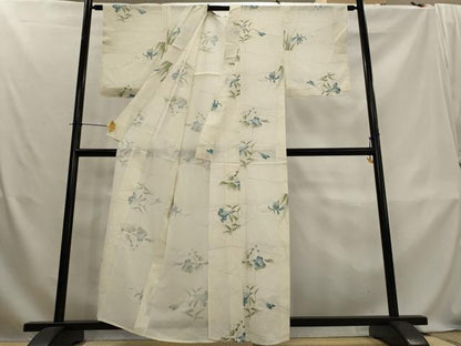 平和屋着物＊夏物　小紋　絽　手描き　切嵌草花文　金彩　正絹　逸品　AABL1509st
