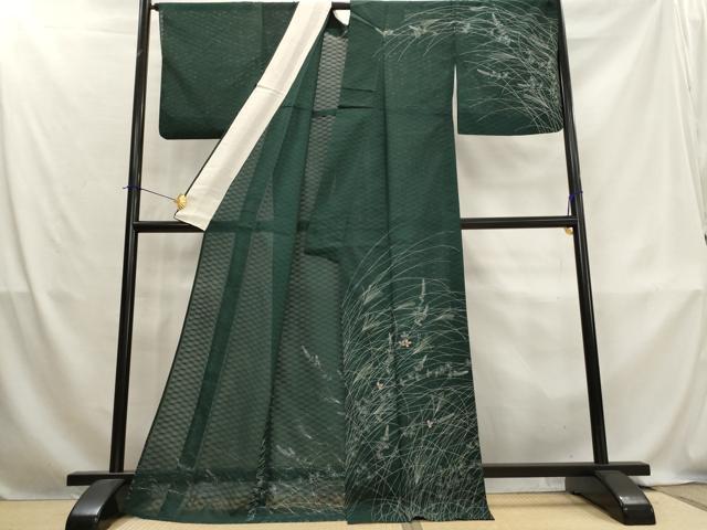平和屋着物＊夏物　訪問着　紋絽　草葉文　銀糸　正絹　逸品　AABL1517st