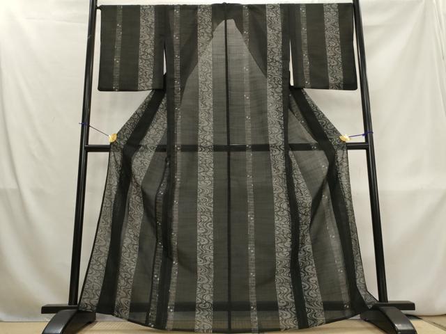 平和屋着物＊夏物　小紋　紗　流水間道　黒地　嘘つき襦袢　洗える着物　AABL1523st