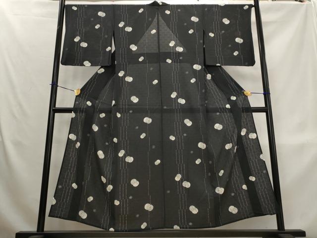 平和屋着物＊夏物　小紋　市松紋絽　花丸文　黒地　正絹　逸品　AABL1527st