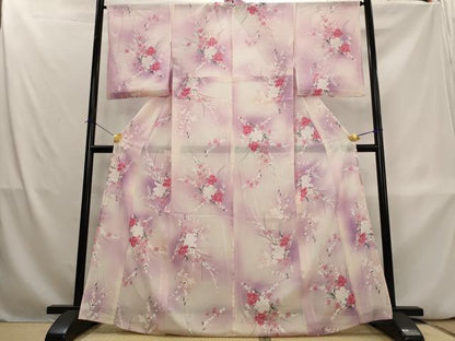 平和屋着物＊夏物　小紋　絽　草花文　暈し染め　正絹　逸品　AABL1549st