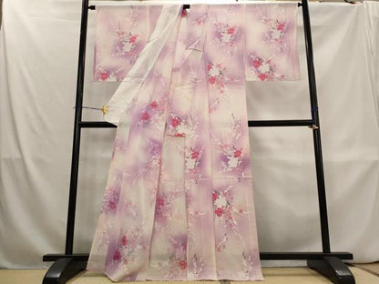 平和屋着物＊夏物　小紋　絽　草花文　暈し染め　正絹　逸品　AABL1549st