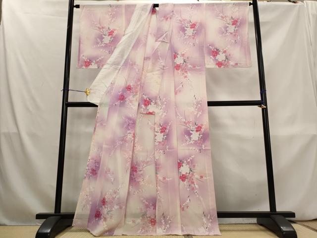 平和屋着物＊夏物　小紋　絽　草花文　暈し染め　正絹　逸品　AABL1549st