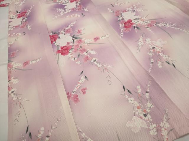 平和屋着物＊夏物　小紋　絽　草花文　暈し染め　正絹　逸品　AABL1549st