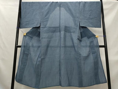 平和屋着物＊夏物　男性　本場小千谷ちぢみ　紺鼠色　麻　逸品　AABL1551st