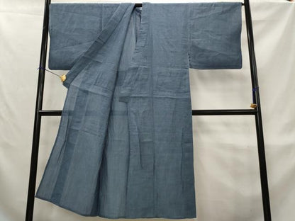 平和屋着物＊夏物　男性　本場小千谷ちぢみ　紺鼠色　麻　逸品　AABL1551st
