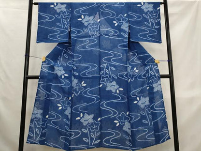 平和屋着物＊夏物　上布　総絞り　流水花文　麻　逸品　AABL1554st